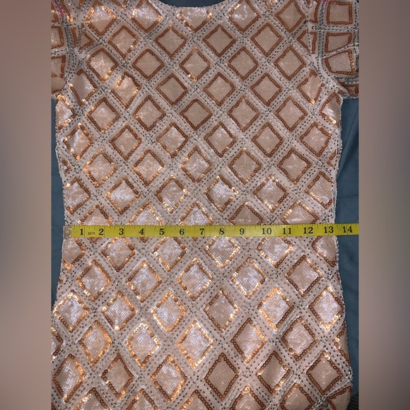 Flapper dress with bottom fringe. Brand:Verty. Size medium, color gold. - Picture 3 of 4